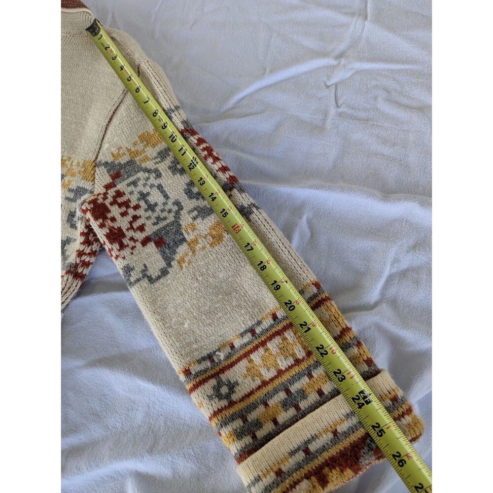 VTG 70s Southwestern Shawl Cardigan- Aztec Geometric Belted Sweater - Cream/Rust - Picture 12 of 15